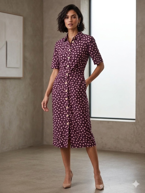 kate spade Dresses & Skirts - NWOT Kate Spade Mission Fig Cloud Dot Button Front Ruched MIDI Dress Cottagecore